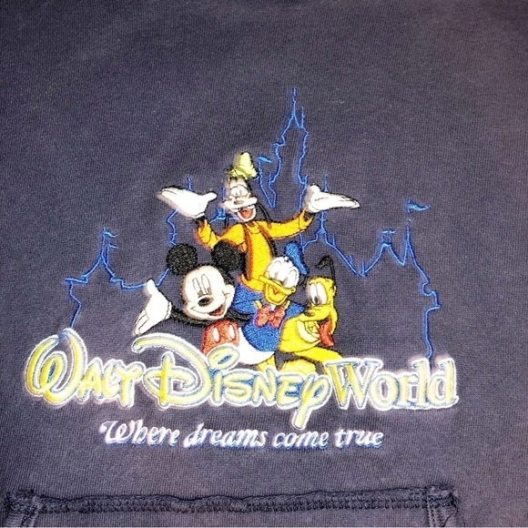 Walt Disney World Navy Blue Hoodie Goofy Mickey Pluto Donald Unisex Size L - Picture 9 of 9